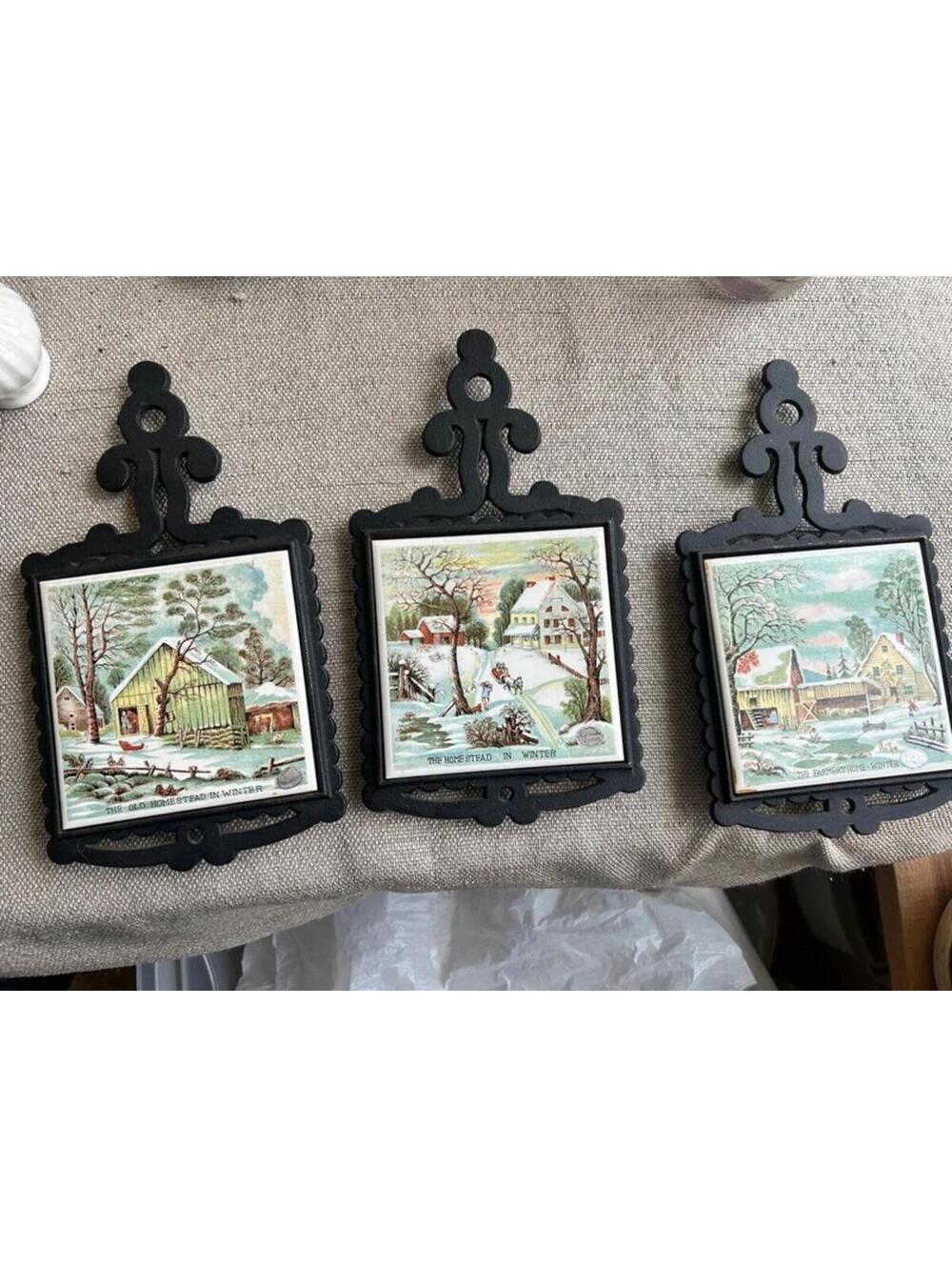 3 vintage Cast iron trivets Japan Homestead Cottagecore
